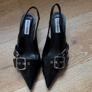 Steve Madden Black Buckle Slingback Heels